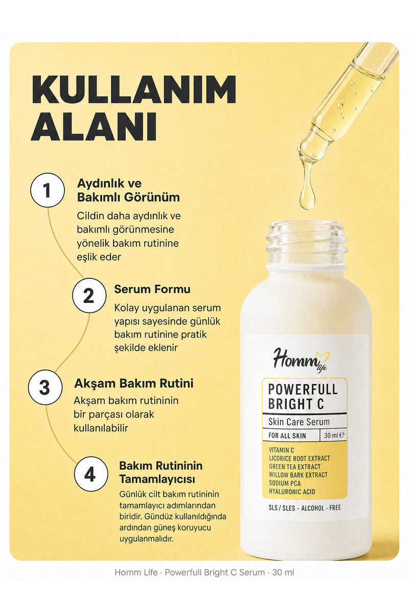 Nemlendirici Cilt Bakımı ve Günlük Kullanım | Powerful Bright C Serum 30 ml