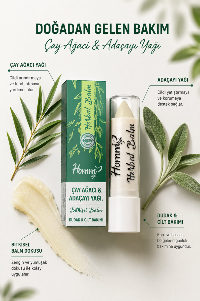 Çay Ağacı Ve Adaçayı Yağlı Herbal Lıp Balm - 5 Ml