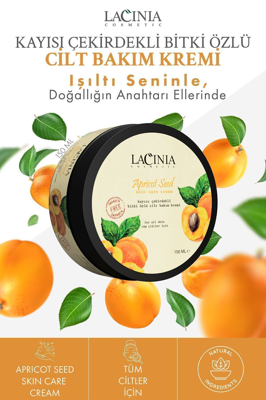 Ərik Çəyirdəyi Yağlı Dəri Qulluğu Kremi 150 ml Əl, Üz Və Bədən Qulluğunda İstifadəyə Yararlıdır