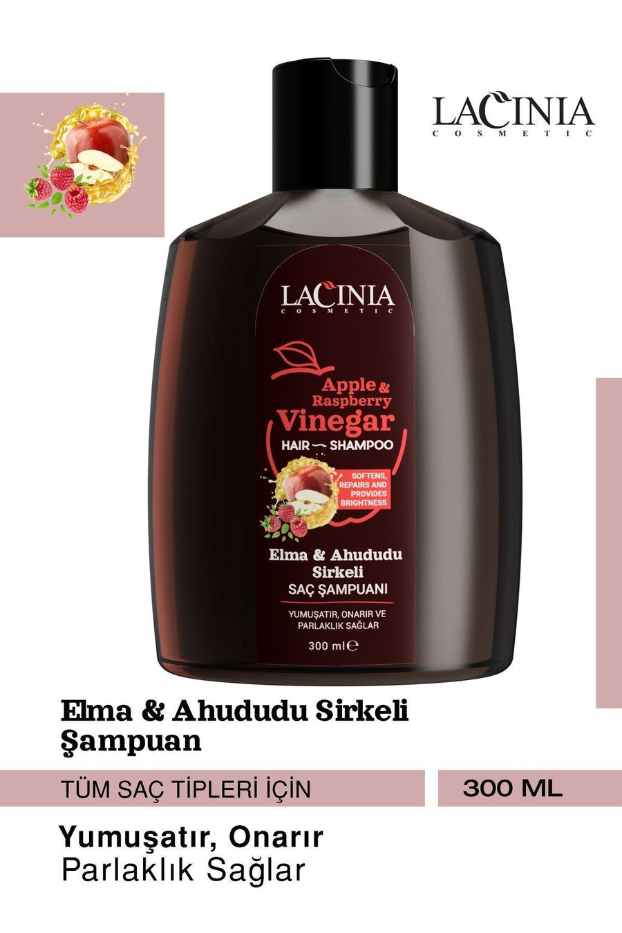 Apple & Raspberry Vinegar Shampoo 300 ml Anti-Hair Loss and Hair Nourishing