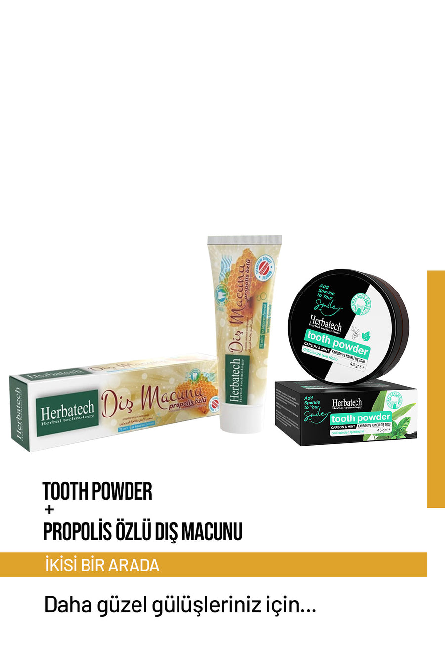 Diş Ağardıcı Dəst – Aktiv Kömür Diş Tozu 45 qr Tooth Powder + Propolis Tərkibli Diş Məcunu 75 ml
