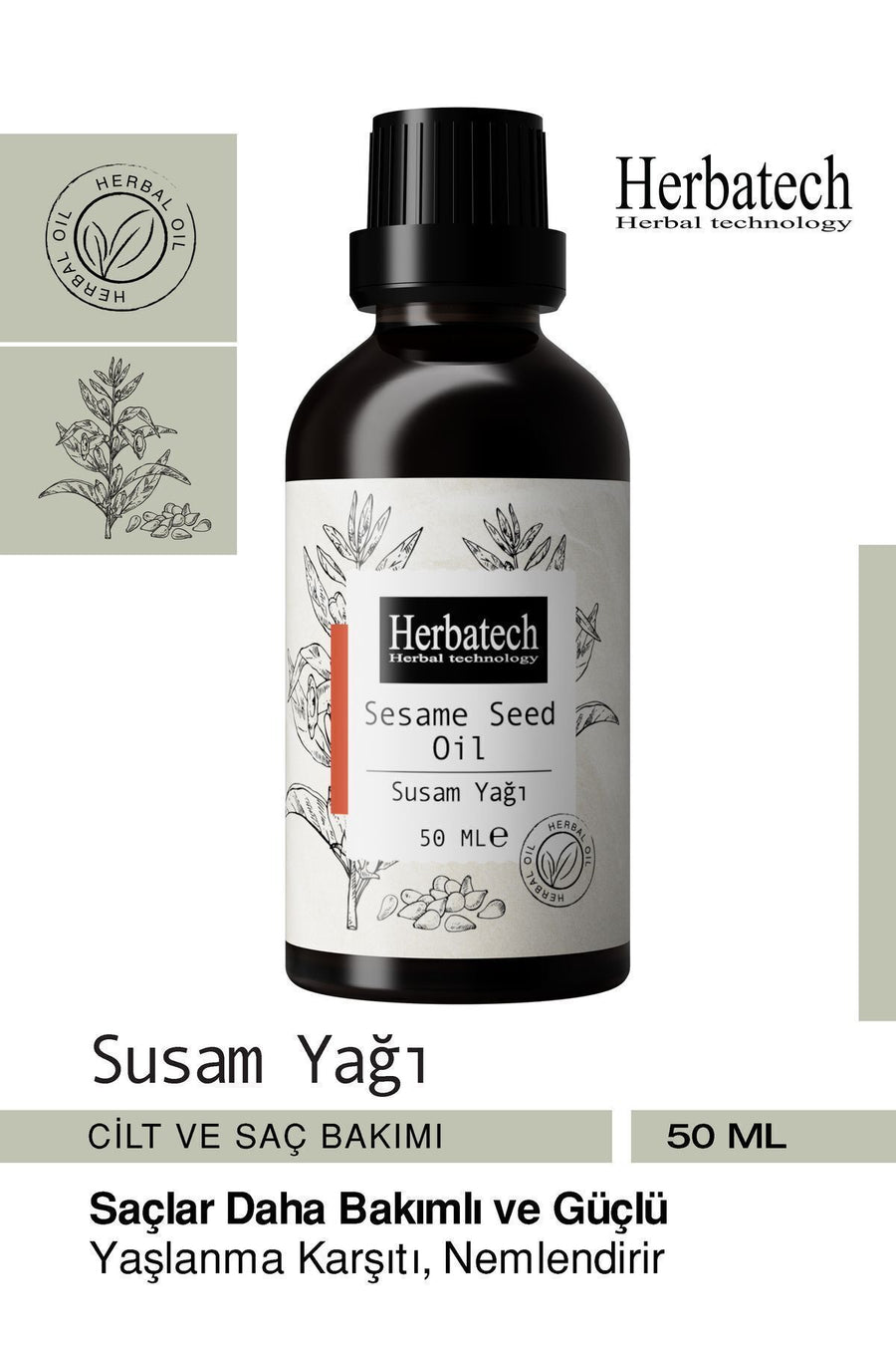 Doğal Susam Yağı - Besleyici Saç, Kaş Ve Nemlendirici Cilt Bakım Yağı 50 ml