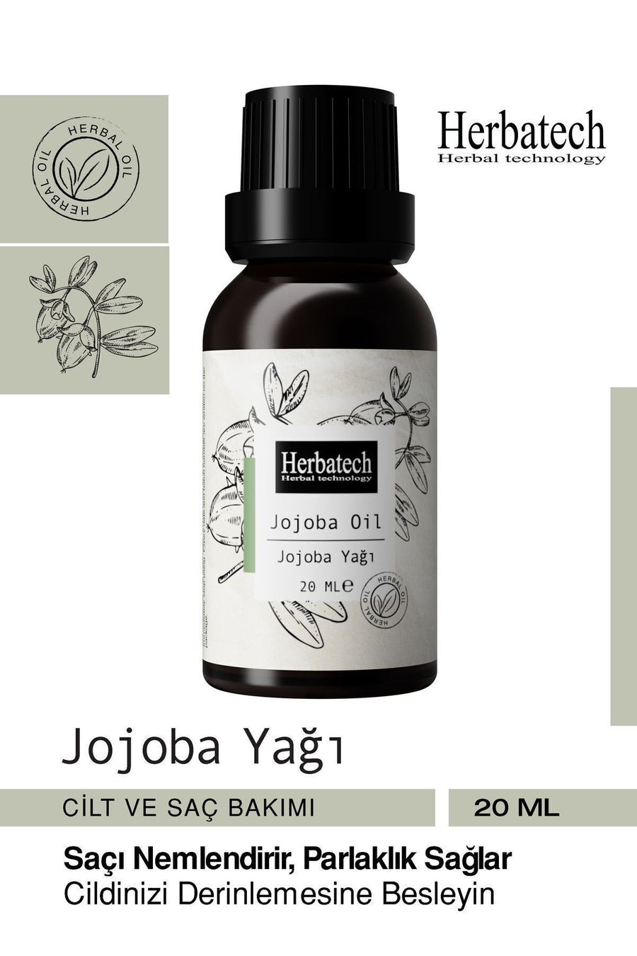 Təbii Jojoba Yağı - Dəri və Saç Baxımı Yağı - Sebum Tarazlayıcı və Dərindən Nəmləndirici 20 ml