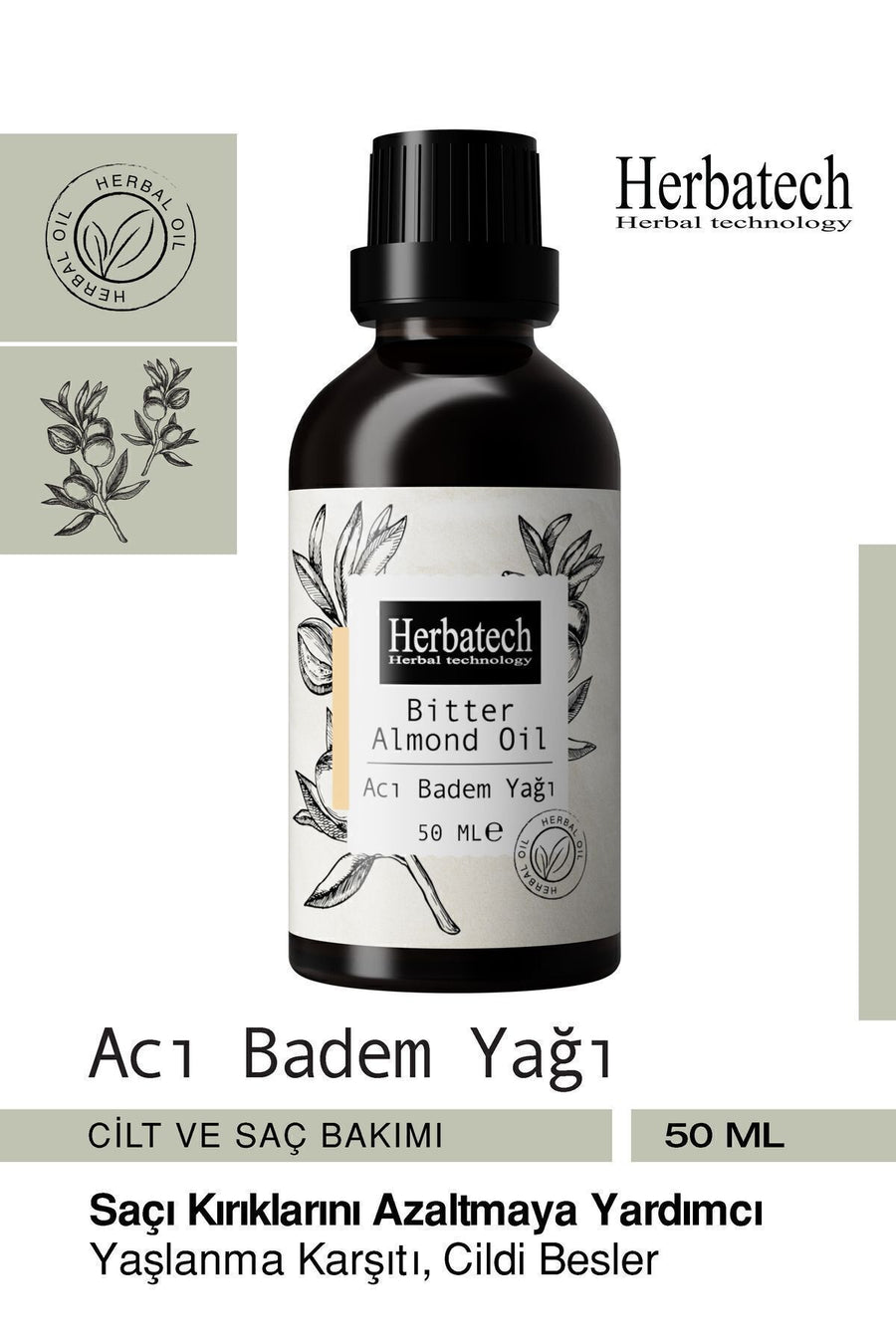Natural Bitter Almond Oil - Anti-Spot and Anti-Stretch Mark Skin Care Oil 50 ml